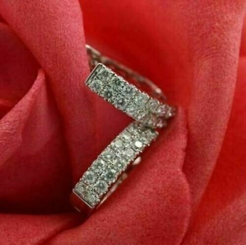 Huggie-Creolen 2 kt Rundschliff Laborgefertigt Diamant 14 K Weißgold-Finish - Bild 4 von 5