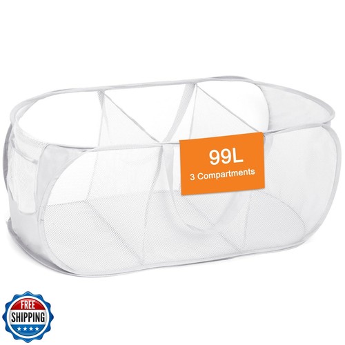 Durable Collapsible Foldable Mesh Pop Up Laundry Basket, 3 Compartments Easy  - Bild 1 von 5