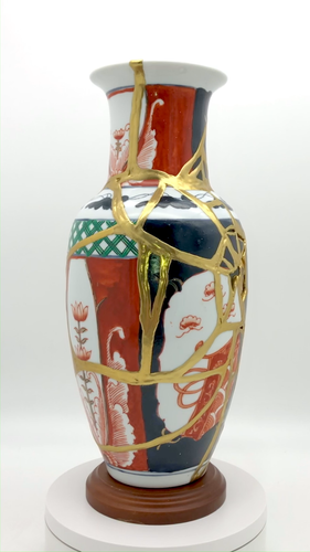Kintsugi Vase japanische Imari viktorianischer Stil Gold Riss Kunst persönliches Wachstum Geschenk - Video 1 von 1