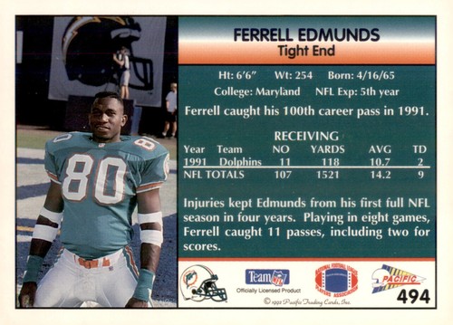 S1R4: 1992 Pacific NFL Football Pick Your Card With Stars & Rookies 251-500 - Picture 447 of 459