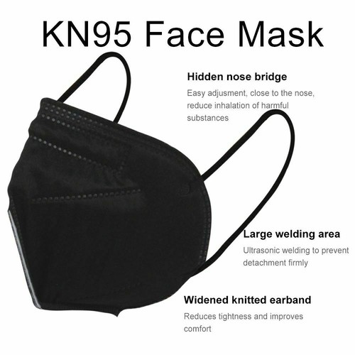50/100Pcs Black KN95 Face Mask 5 Layer BFE 95% Disposable Respirator USA Seller - Picture 10 of 14