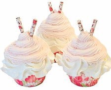 DEZICAKES Fake Cupcakes Peach Shabby Vintage Cupcakes Set of 3