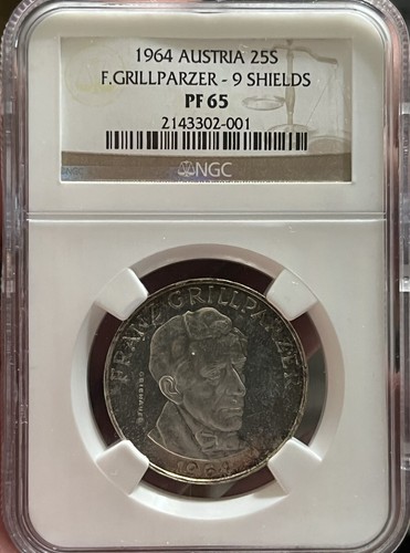 1964 Austria 25 Shilling Silver Proof NGC PF 65 Nine Shields Variety - Picture 7 of 7