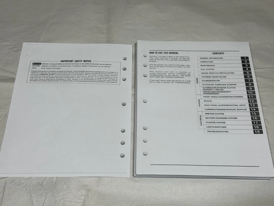 Printed Factory Service Shop Repair Manual 1985-1987 Honda TRX250 Fourtrax 250 - Image 2 of 3