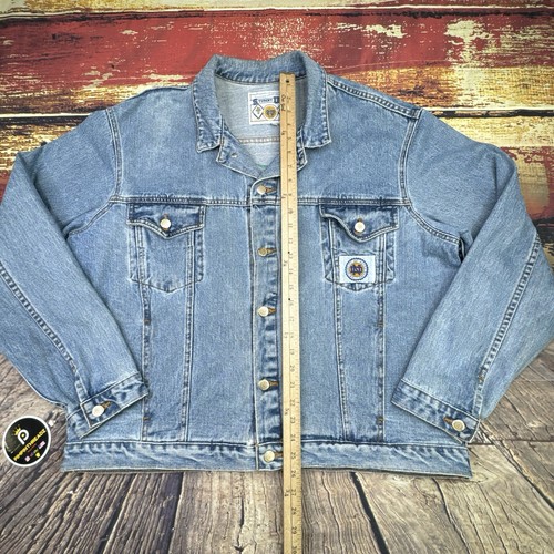 Vintage Notre Dame Jean Jacket Mens XL Student Union Blue Denim Trucker 90s USA - Picture 11 of 14