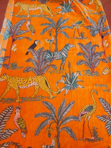 Indian Jungle Printed Soft Velvet Fabric Dress Sewing Upholstery Orange Fabric - Picture 3 of 7
