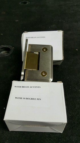 Shower Door Hinge (TWO TONE) BRUSHED NICKEL WITH GOLD ACENNTS WITH 10 DEGREE PIN - Picture 2 of 3