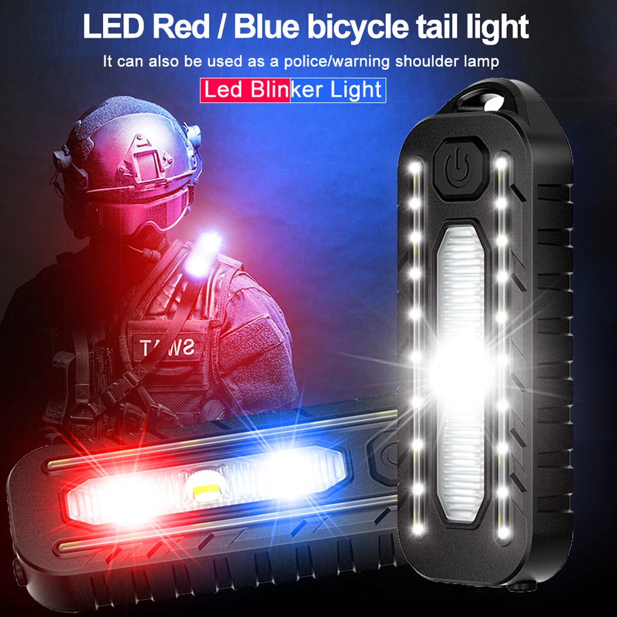 Red Blue LED Shoulder Police Light Clip USB Flashing Warning Safety Bicycle  Lamp