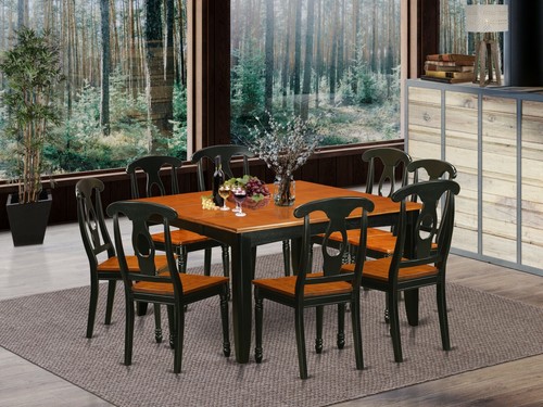 9pc dining set, 54x54 square dining table w/ leaf + 8 padded chairs cherry black - Picture 11 of 12