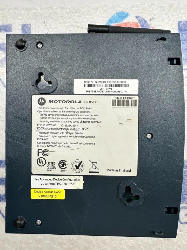 Motorola 3347-02-1022 Wireless Router DSL Modem 4-Port - Image 2 of 3