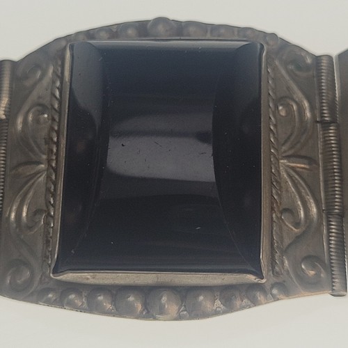 Vintage Mexico Sterling Silver .925 CARVED FACE BLACK ONYX Chain Link Bracelet - Picture 4 of 8