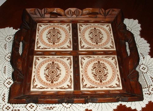 Vintage Original Mexican D.A.L. Tiled Wooden Tray Bought in Tijuana 1977 - Picture 5 of 6