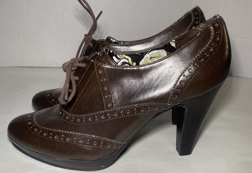 BONGO Women Pump High Heel Lace Up Tie Oxford Brown Shoe Size 10 - Picture 1 of 12