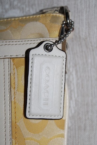 Coach Yellow Signature Jacquard Adj Crossbody Shoulder Bag Ivory Leather Trim - Picture 7 of 13
