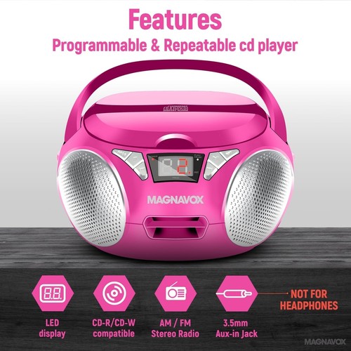 Top Loading Pink CD Player Boombox with AUX & LED Display for Easy Music Access - Picture 4 of 9