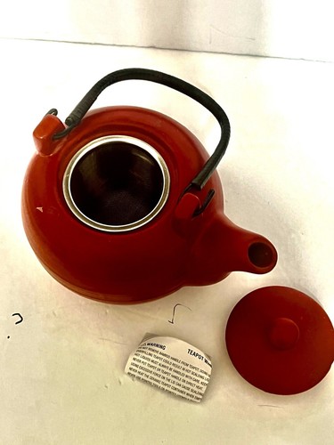Design Pak Small Red Ceramic Teapot Handle Strainer Lid Pot size 4"h x 4.5"w - Picture 16 of 22