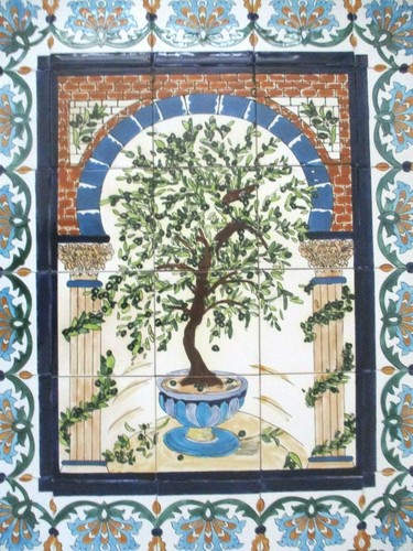 30" x 36" Hand painted Ceramic tile art panel Olive Tree mural Backsplash - Picture 3 of 7