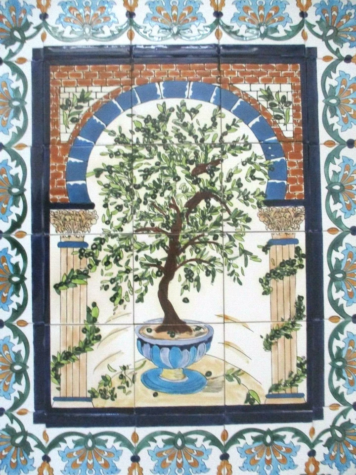 30" x 36" Hand painted Ceramic tile art panel Olive Tree mural Backsplash - Image 3 of 4
