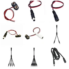 12 VDC cylindrical male female plug 5.5 2.1 mm splitter 9 volt battery connector