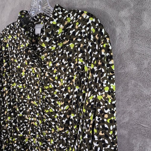 Chico’s 3.5 Maxi Shirt Dress Size XL/18 Olive Green Abstract Dot Office Career - Picture 7 of 18