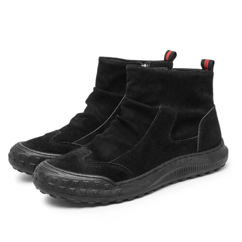 Men's Pleated Ankle Boots Thick Soled Zipper Slip On Flats Autumn Short Boots - Picture 13 of 15
