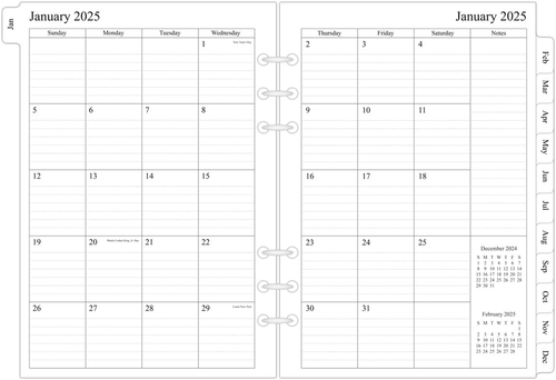 Newestor 2025 Monthly Planner Refill for 6-Ring A5 Binder, Two Pages per Month, - Picture 10 of 12