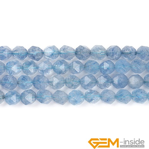 Faceted Blue Crystal Quartz Aquamarine Polygonal Jewellery Making Beads 15" Dyed - Foto 18 di 28