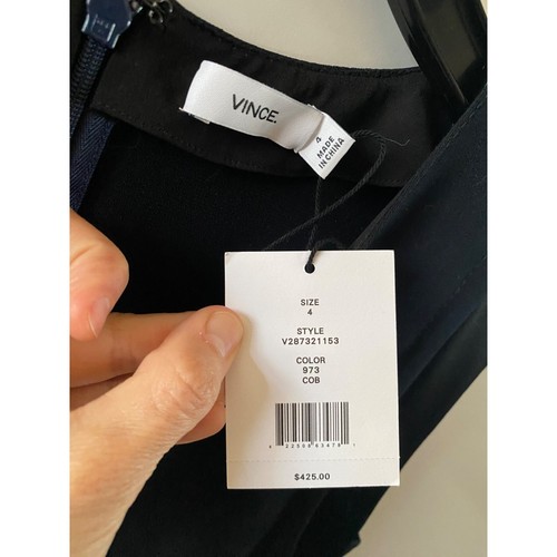 Vince Navy Blue Pintuck Jumpsuit Size 4 Sleeveless Slim Leg V Neck Cuffed Ankle - Picture 10 of 12