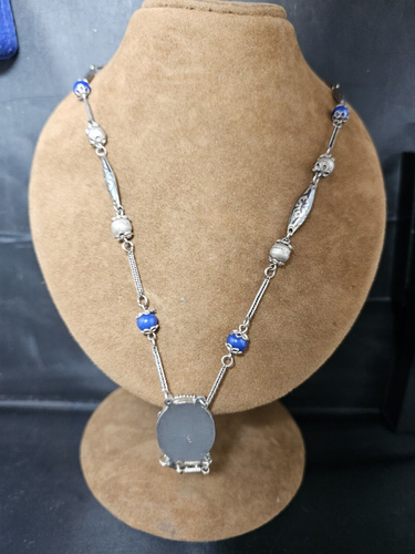 SILVER 800 TURQUOISE NECKLACE VINTAGE JEWELLERY COLLECTABLES GIFT - Picture 8 of 14
