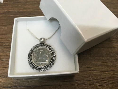 Irish 3d Reul Coin Pendant Necklace - Hare Design Irish Threepence Gift - Luxury - Picture 2 of 5