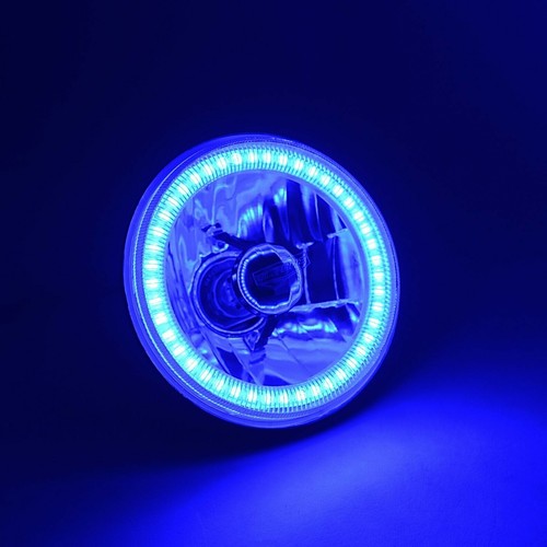5-3/4" H5006 H5001 Crystal SMD Blue Halo H4 Headlight w/ 18/24w LED Bulb EACH - Picture 5 of 12