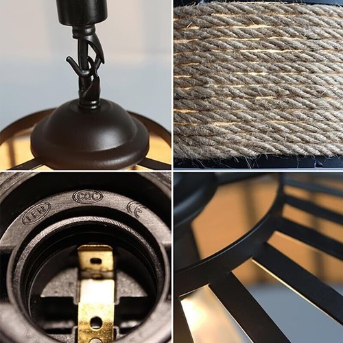 Lámpara colgante vintage retro industrial loft cuerda de cáñamo lámpara de techo - Imagen 28 de 42