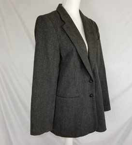 Womens-Blazer-Size-12-100-Wool-Gray-2-Button-Long-Sleeve-Career-Jacket-Lined