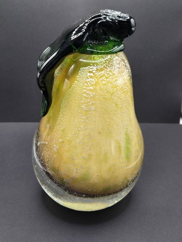 vintage MURANO GLASS PEAR BOOKEND/bubbles & silver flecks /Alfred Barbini - Picture 12 of 12