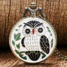 Cute Charm Owl Pattern Pocket Watch for Men Women Quartz Analog Necklace Chain