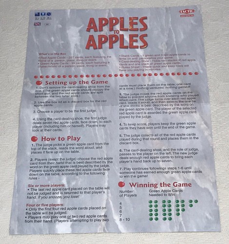 APPLES TO APPLES SPIEL: Seltene 2001 Edition von Tactic - Sehr guter Zustand (KOSTENLOSE UK P&P) - Bild 6 von 6