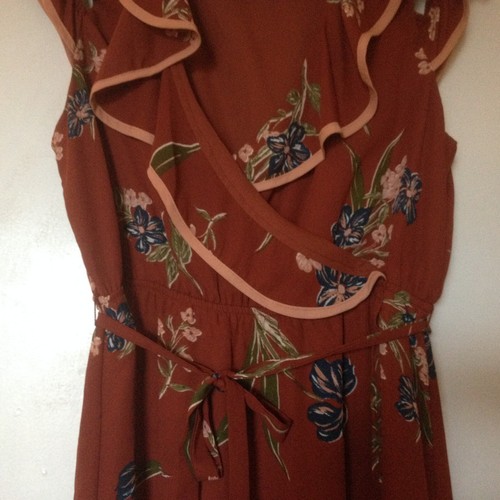 June & Hudson Size 1 Dress XS Brown Floral Tie High Low Maxi Romantic Ruffle - Picture 16 of 17