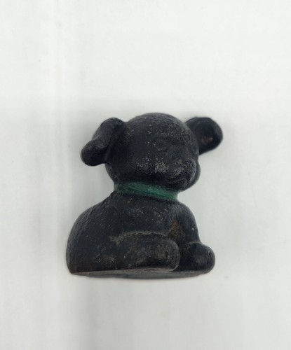 Vtg Cast Iron Puppy Figurine Hubley? Dog Red Bow Green Collar Paperweight Figure - Picture 9 of 11