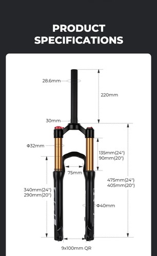 Bicycle Suspension Air Fork for 20/24In Lightweight Oil Air Shock 100mm Travel - Picture 15 of 32