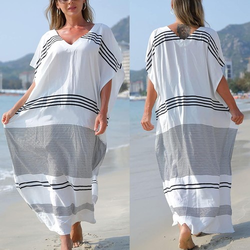 WOMEN PLUS SIZE BEACH KAFTAN COVER UP SUMMER MAXI DRESS ( ONE SIZE PLUS ) - Picture 6 of 6