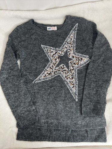 H & M Girls Gray Sweater With Sequin Star Design Size 8 To 10