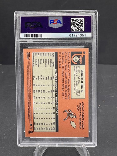 2018 RONALD ACUNA JR. TOPPS HERITAGE HIGH NUMBER RC #580 PSA 10 GEM MINT HOT! - Picture 2 of 2