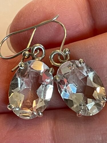 Pendientes de alambre francés de cuarzo cristal transparente facetado plata EC - Imagen 14 de 24