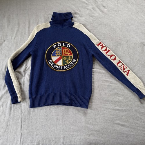 Vintage 90s Polo Ralph Lauren Cookie Crest Ski Turtleneck Rare Adult Small - Picture 1 of 7