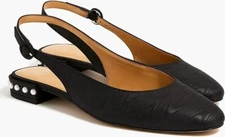 J Crew Womens Black Embellished Pearl Heel Slingback Flat Shoes Size 5 NIB