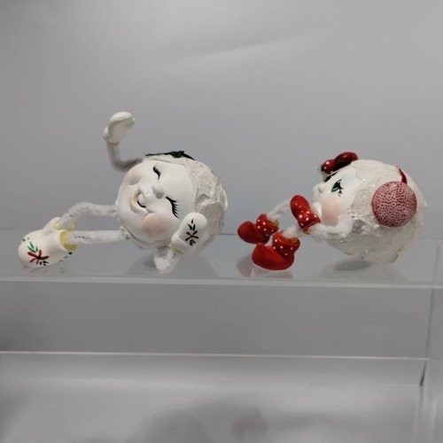 Anthropomorphic Snowball Happy Sad Ceramic Pipe Cleaner Shelf Sitter Figurines - Picture 4 of 19