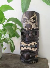 Hawaii Hand Made Carved Wooden 12" Tiki Painted Mask Wall Decor Hanging Man Cave