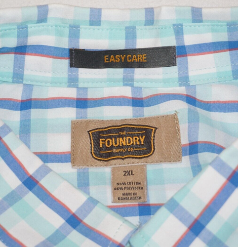 Foundry Supply Mens Short Sleeve Button Down Shirt 2XL Blue Green Plaid Big XXL - Picture 4 of 8