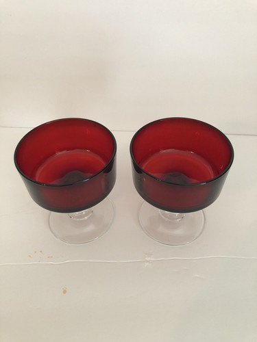 "Juego de 2 vasos cordiales vintage rojo rubí LUMINARC FRANCIA Arcoroc patas 4,25""" - Imagen 2 de 5