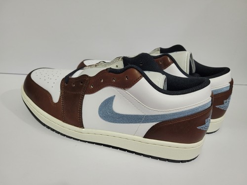 NEW Men's NIKE Air Jordan 1 Low SE FQ7832 142 WHITE BLUE/GREY/BLACK SAIL SZ 9 - Picture 3 of 5